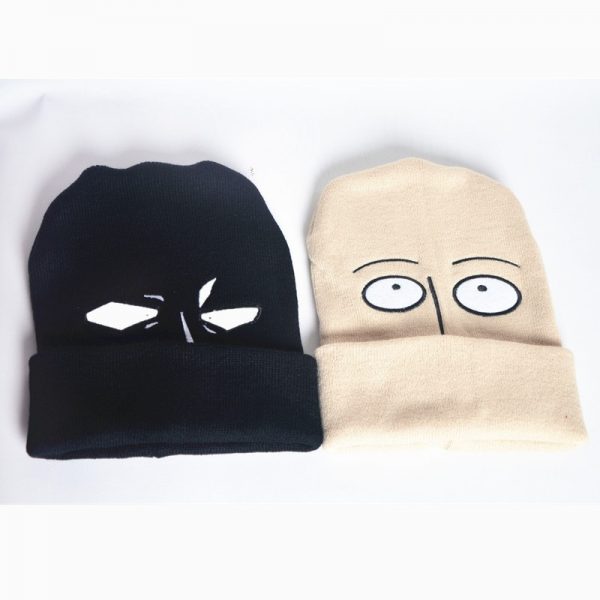 2021 New Winter Funny Harajuku Cartoon Anime One Punch Man Bald Saitama Embroidered Knitted Hat Women 3 - One Punch Man Merch