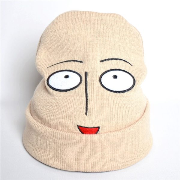 2021 New Winter Funny Harajuku Cartoon Anime One Punch Man Bald Saitama Embroidered Knitted Hat Women - One Punch Man Merch