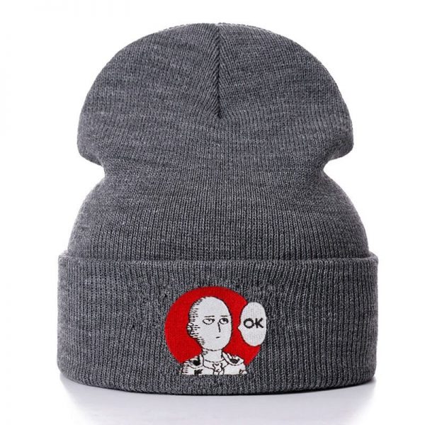 ONE PUNCH MAN OK Cotton Embroidery Casual Beanies for Men Women Knitted Winter Hat Solid Hip 2 - One Punch Man Merch